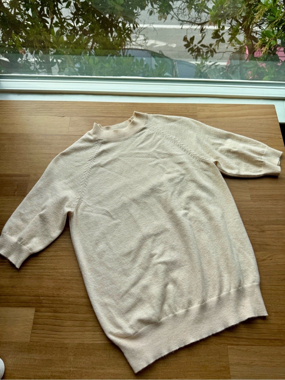 Soft Cream Mock Neck Short-Sleeve Sweater Top Fall Layering